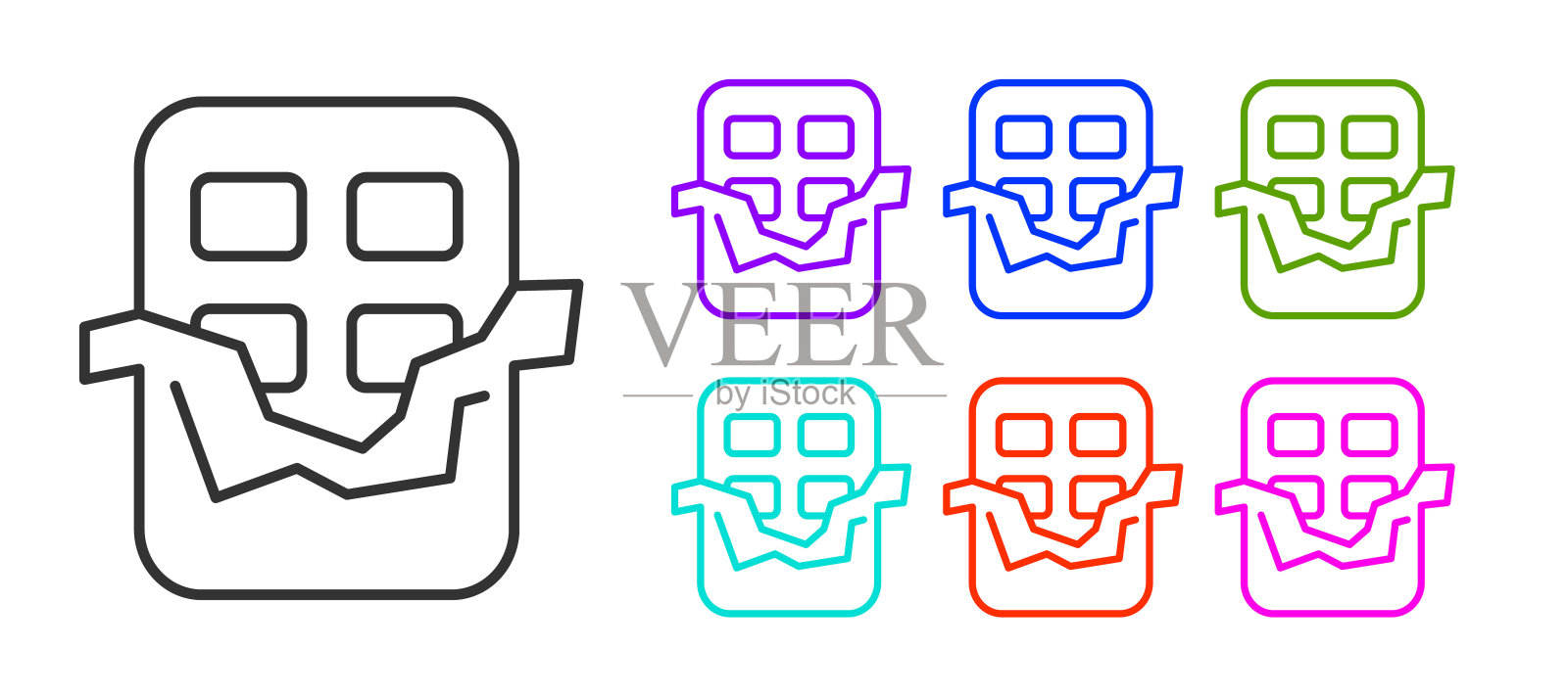 黑线巧克力条图标孤立在白色背景。设置图标彩色。向量插画图片素材