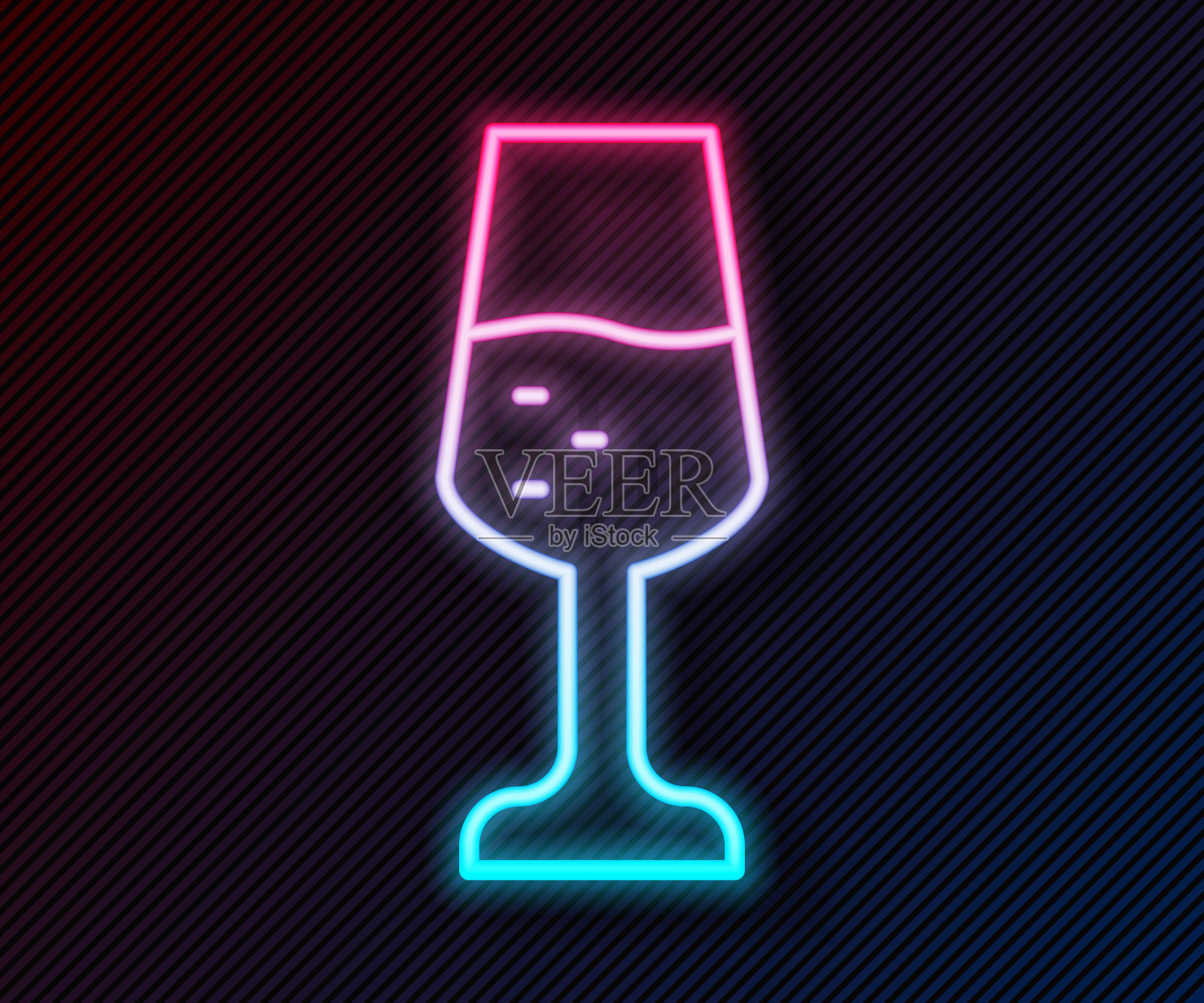 发光的霓虹灯线香槟图标隔离在黑色背景玻璃。情人节快乐。向量插画图片素材