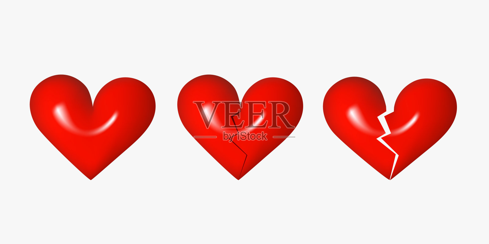 红心剪贴画孤立在白色背景。三维矢量图插画图片素材