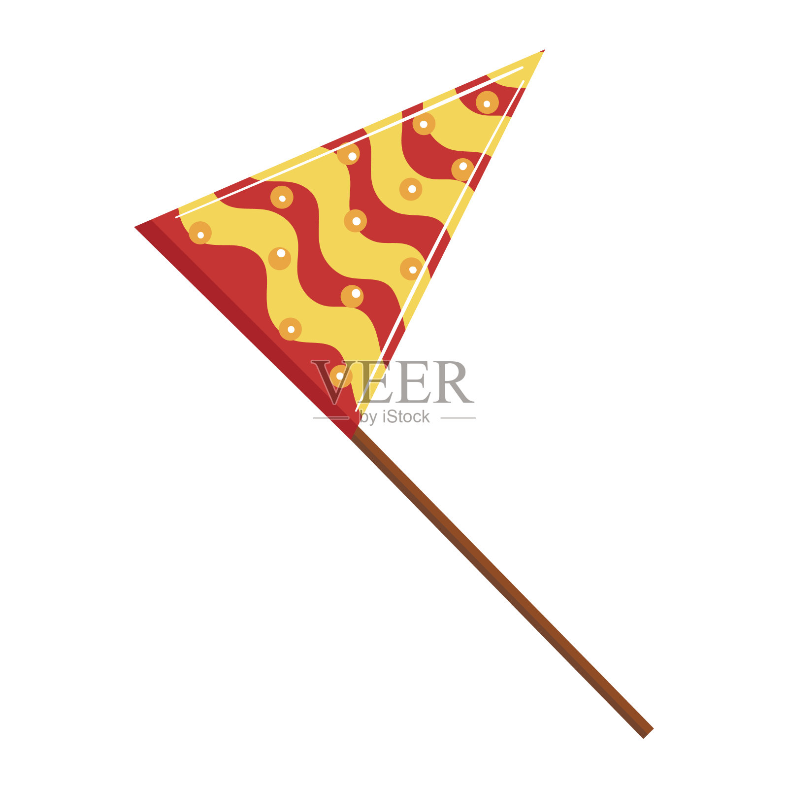 彩色的中世纪三角旗上有红黄相间的漩涡，节日装饰。文艺复兴博览会矢量插图插画图片素材