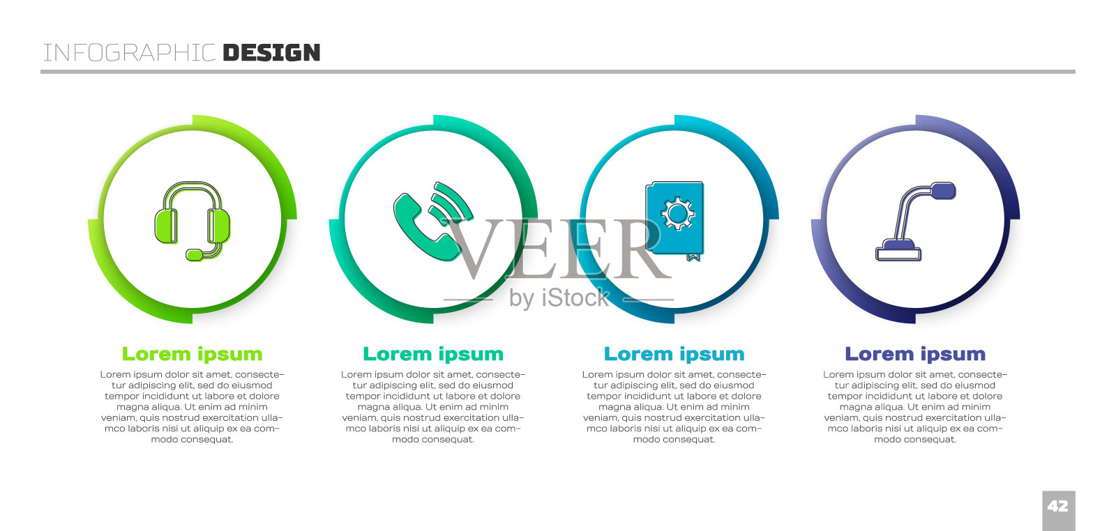 设置耳机，电话24小时支持，用户手册和麦克风。业务信息图表模板。向量插画图片素材