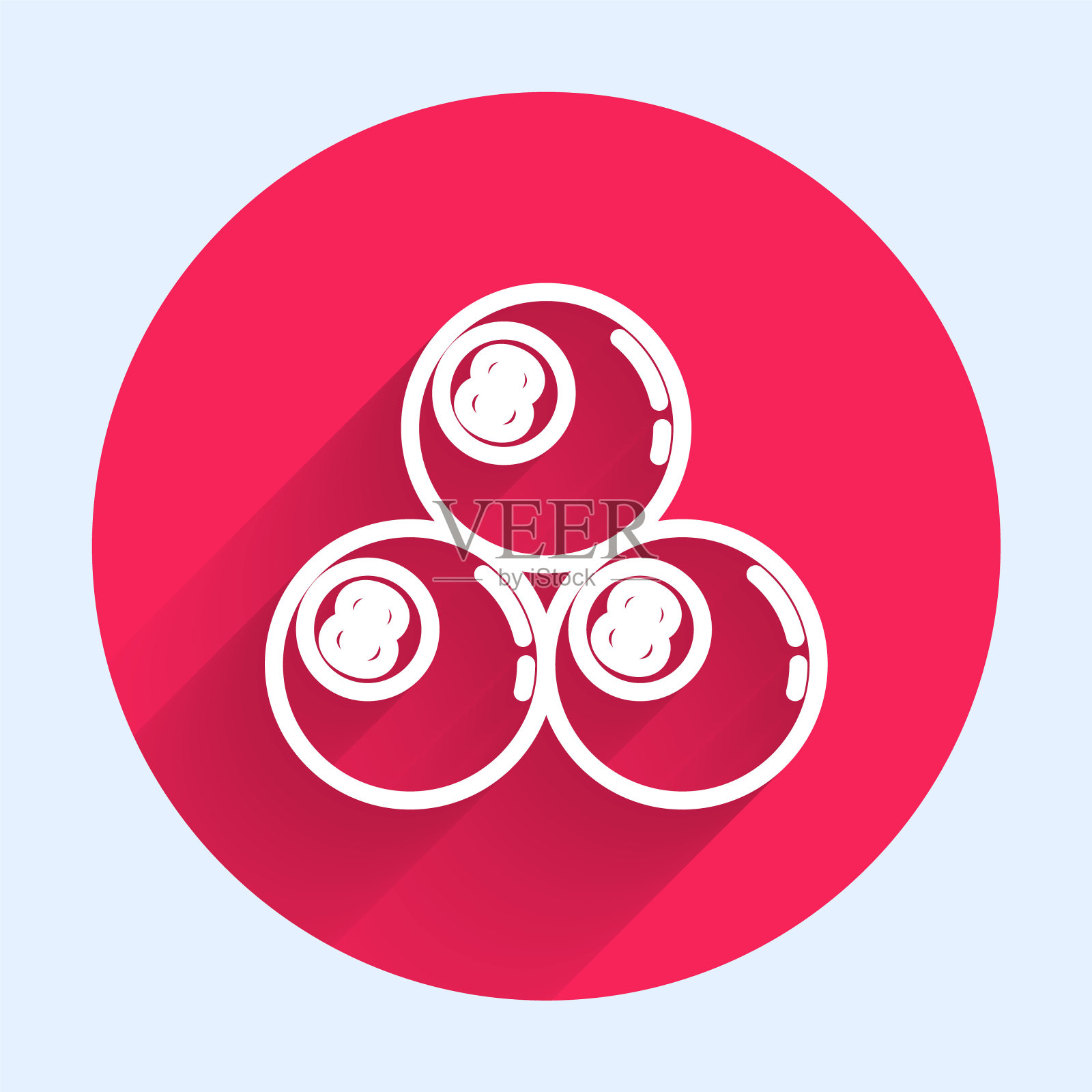 白线台球池斯诺克球与数字8图标隔离与长阴影。红色圆圈按钮。向量插画图片素材