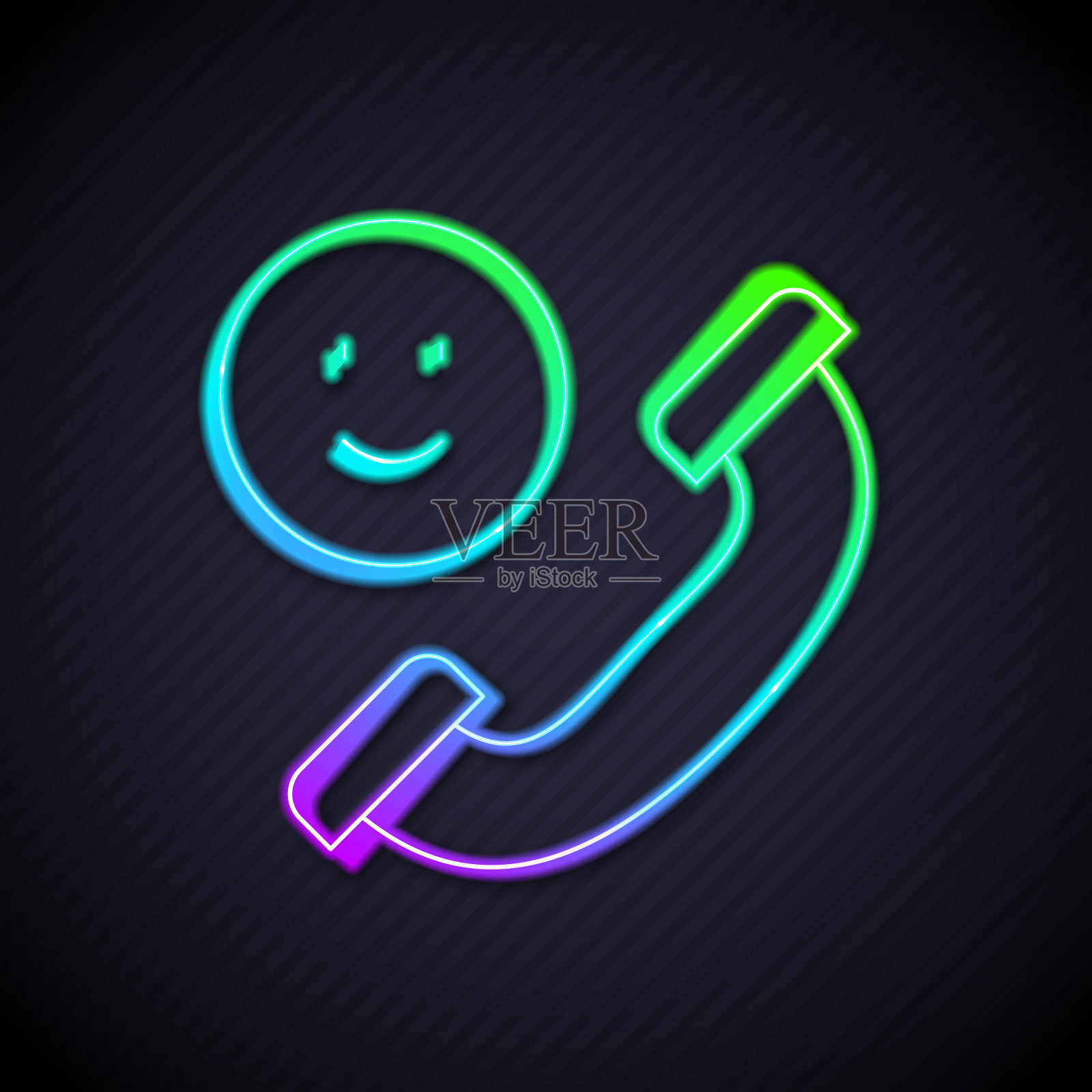 发光的霓虹灯线在手机上的来电图标孤立的黑色背景。朋友的电话。向量插画图片素材