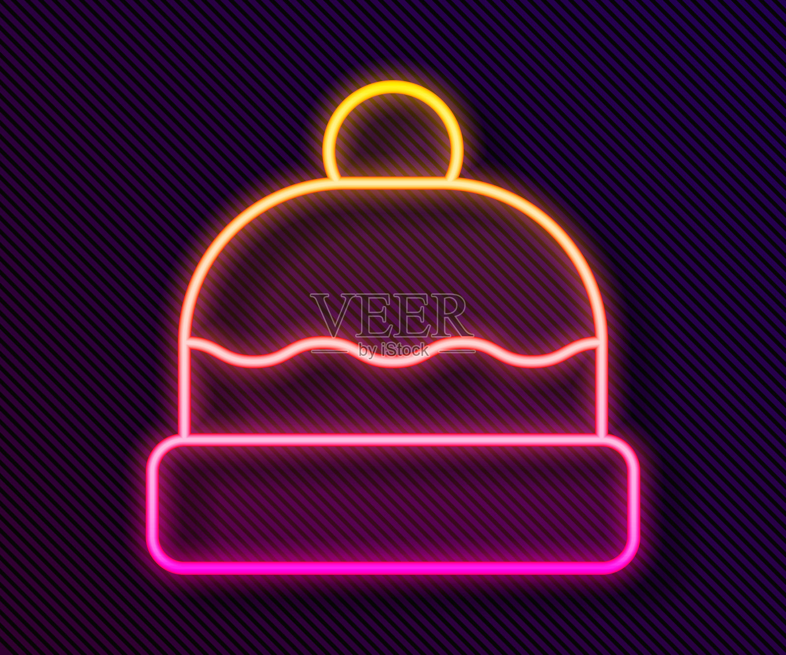 发光的霓虹灯线豆帽图标孤立的黑色背景。向量插画图片素材