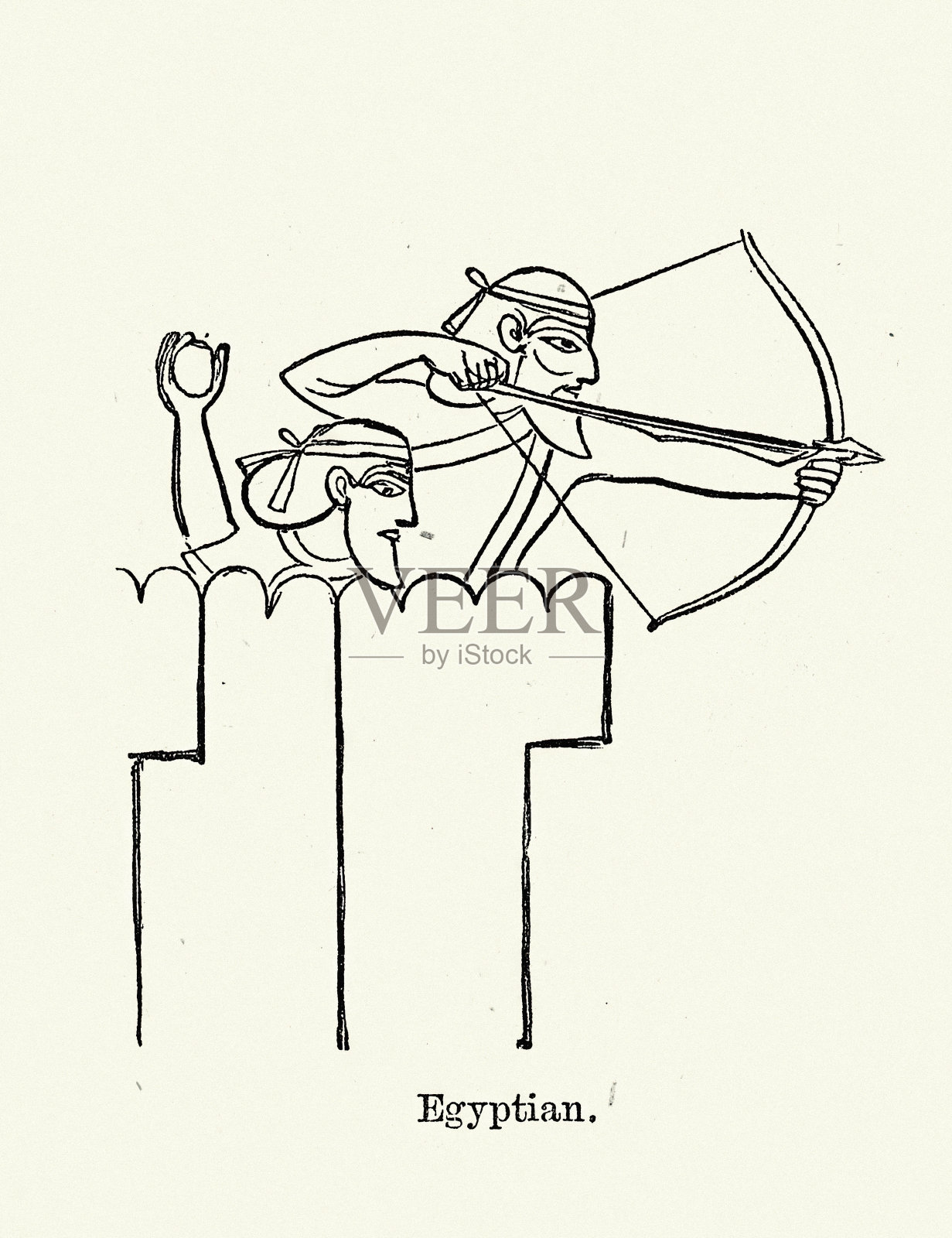 用弓武装的古埃及战士，战争史插画图片素材