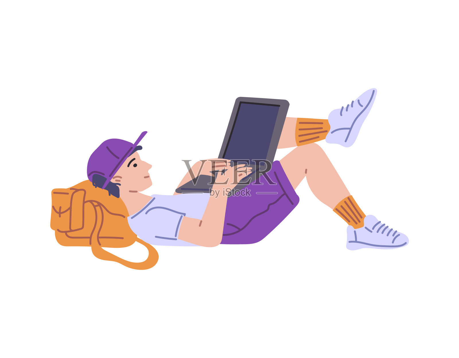 自由职业者工作或学生学习远程笔记本电脑，平面矢量隔离。插画图片素材