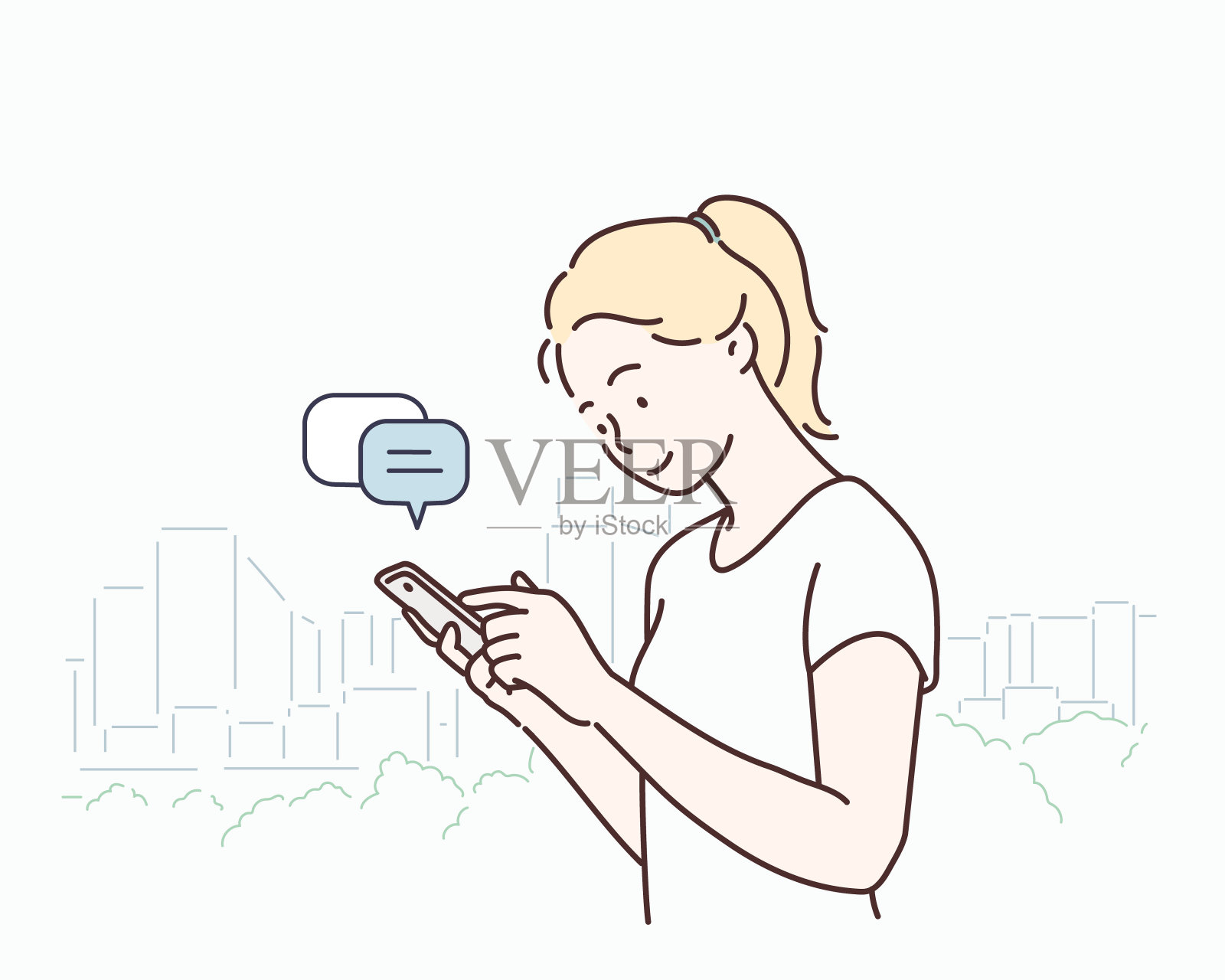 使用智能手机的年轻女人插画图片素材