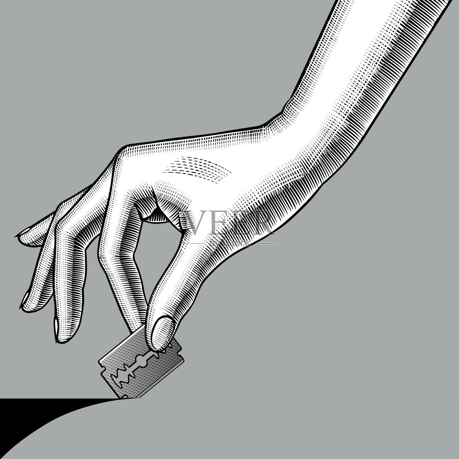 女性的手在用刀片切割表面插画图片素材