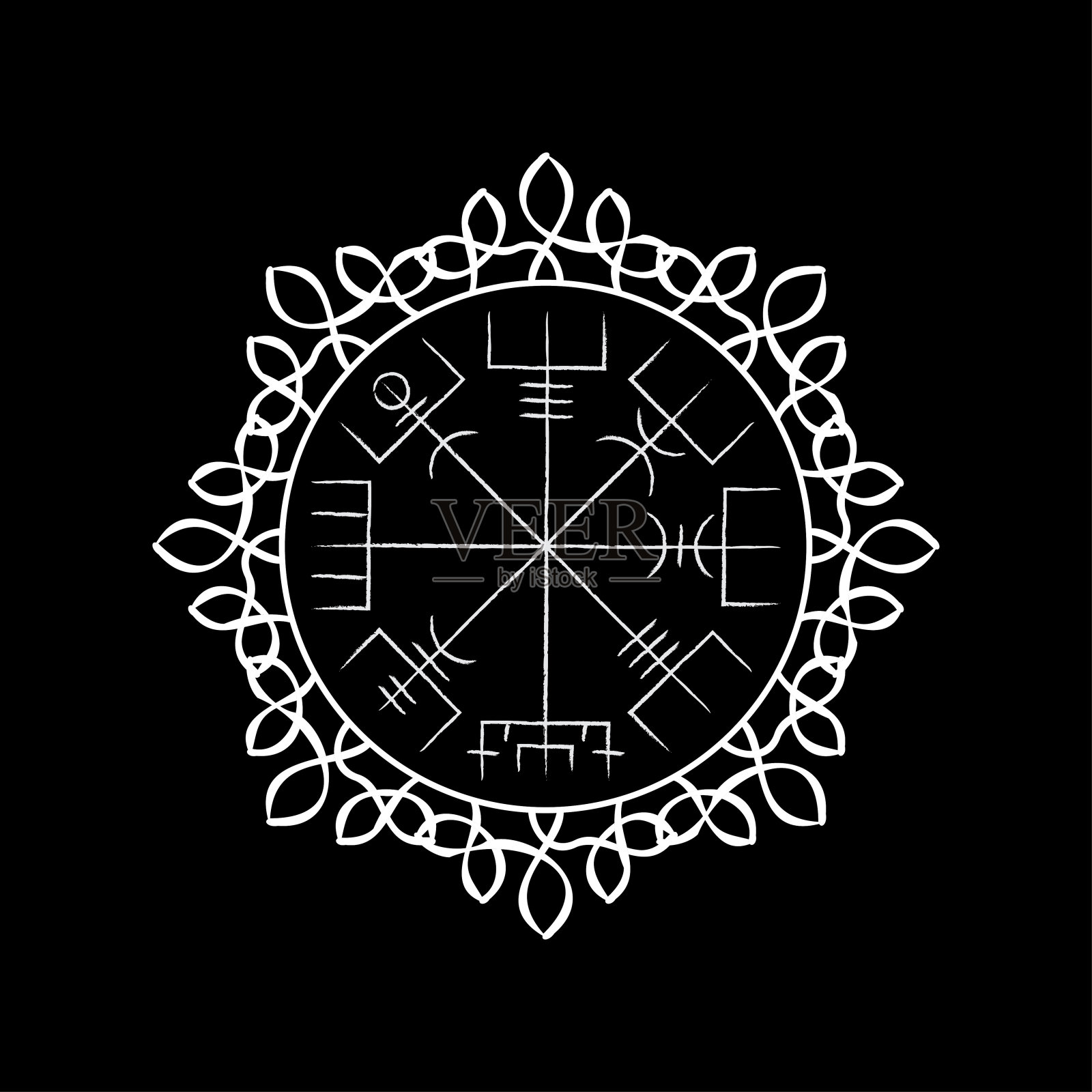 Vegvisir真白色轮廓圆插画图片素材