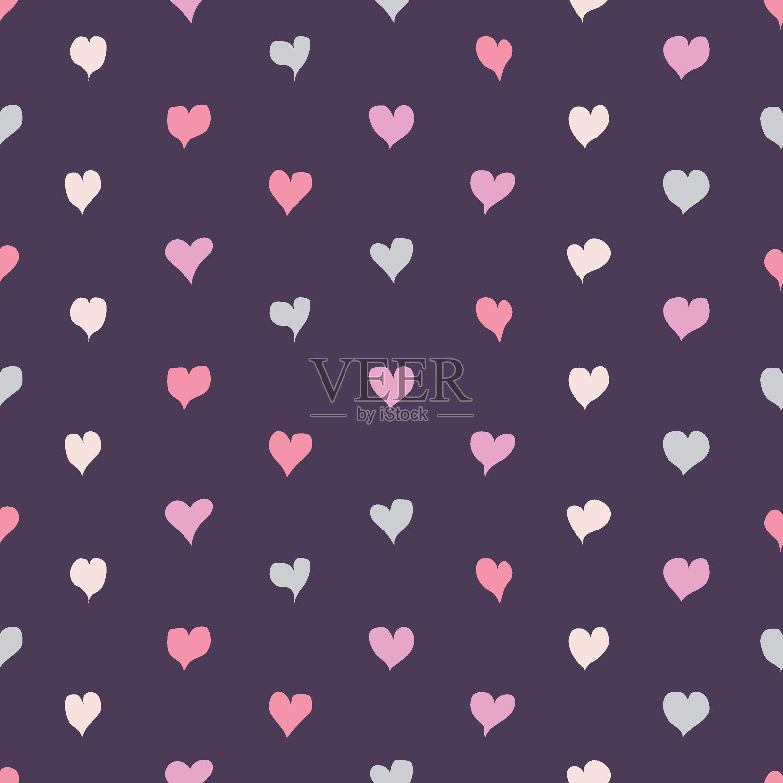 无缝图案与心在黑暗的背景。可爱的设计织物，包装，壁纸为情人节。插画图片素材