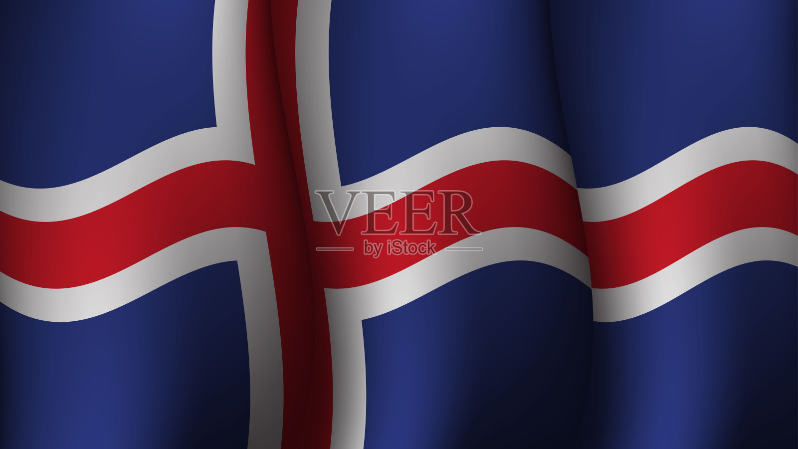 冰岛挥舞旗帜背景设计上的日落视图矢量插图插画图片素材