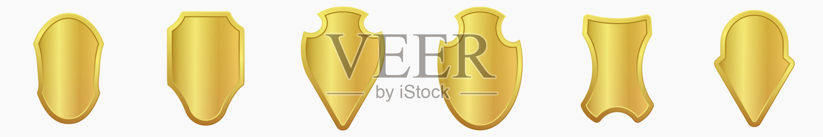 一套现实的金色纹章盾牌。玻璃和光滑的盾牌收集。矢量插图。插画图片素材