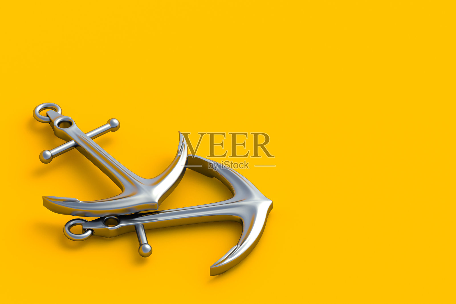 蓝色背景的金属锚。海上的概念。旅行和巡游。船用设备。副本的空间。三维渲染照片摄影图片