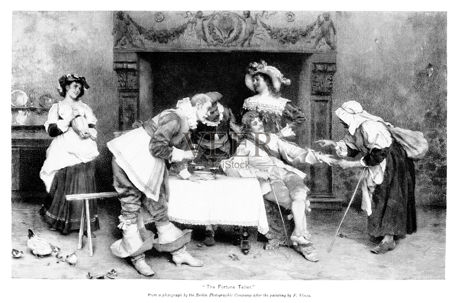 欧洲人在酒馆喝酒，中东算命先生在看手相插画图片素材