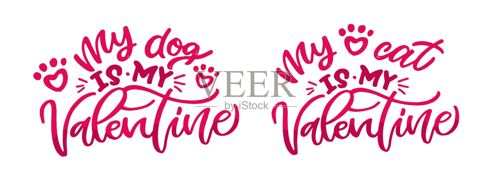 手绘情人节字体庆祝海报，卡片，明信片，邀请，横幅。浪漫引用矢量字体排版。用心写节日书法。100%矢量文件插画图片素材