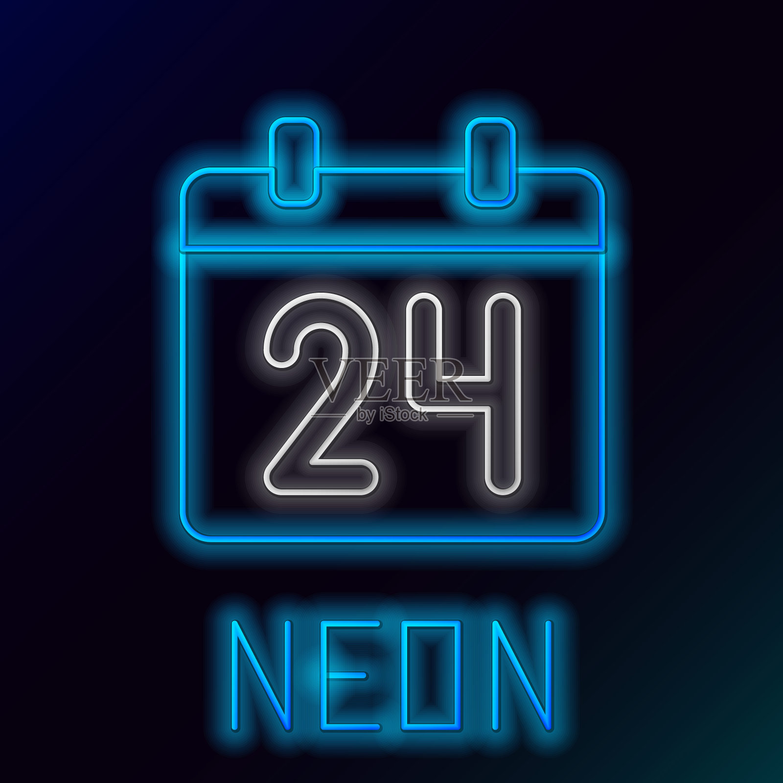 发光的霓虹线日历图标孤立的黑色背景。事件提醒符号。色彩缤纷的轮廓概念。向量插画图片素材