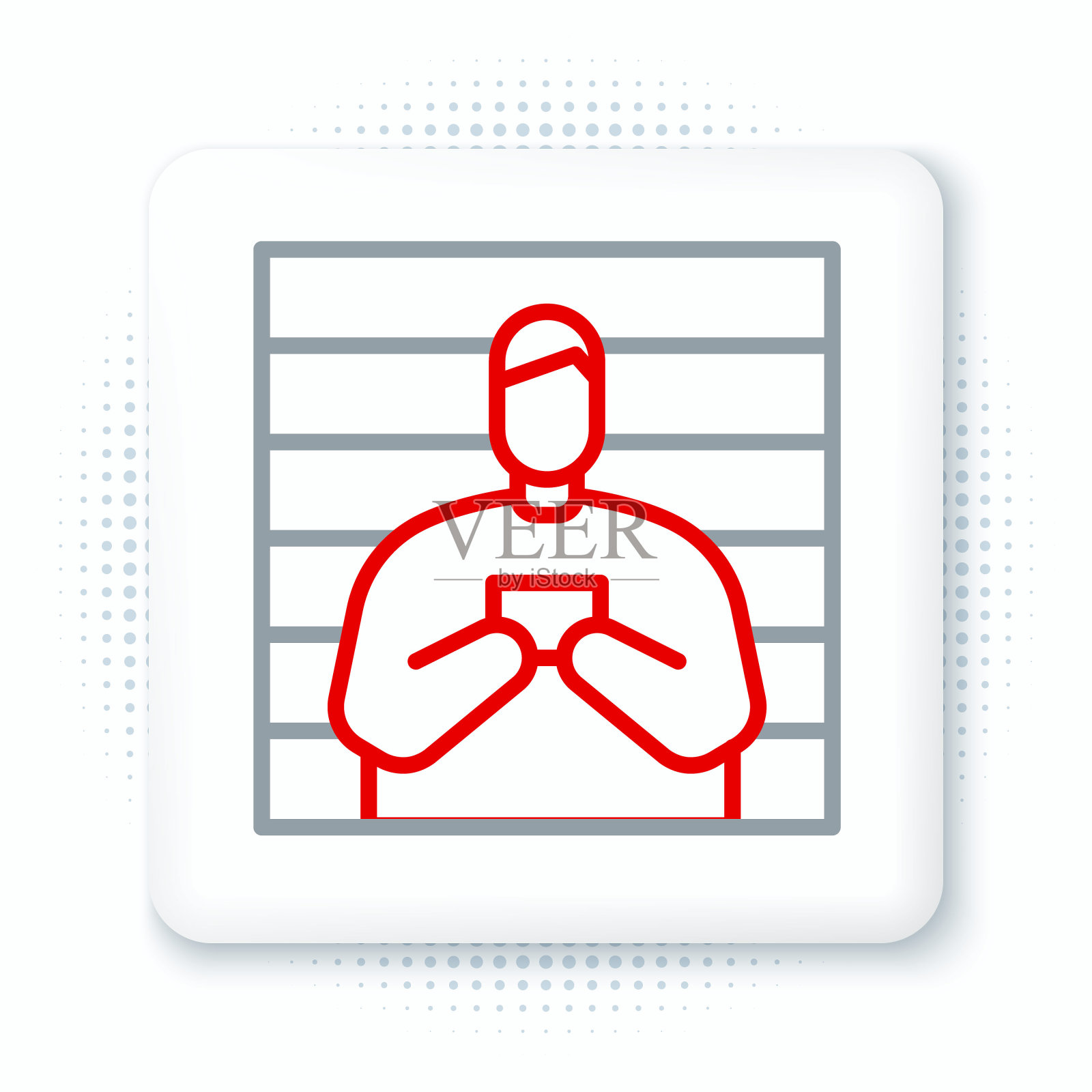 线犯罪嫌疑人图标隔离在白色背景。罪犯在监狱，嫌疑近板。色彩缤纷的轮廓概念。向量插画图片素材