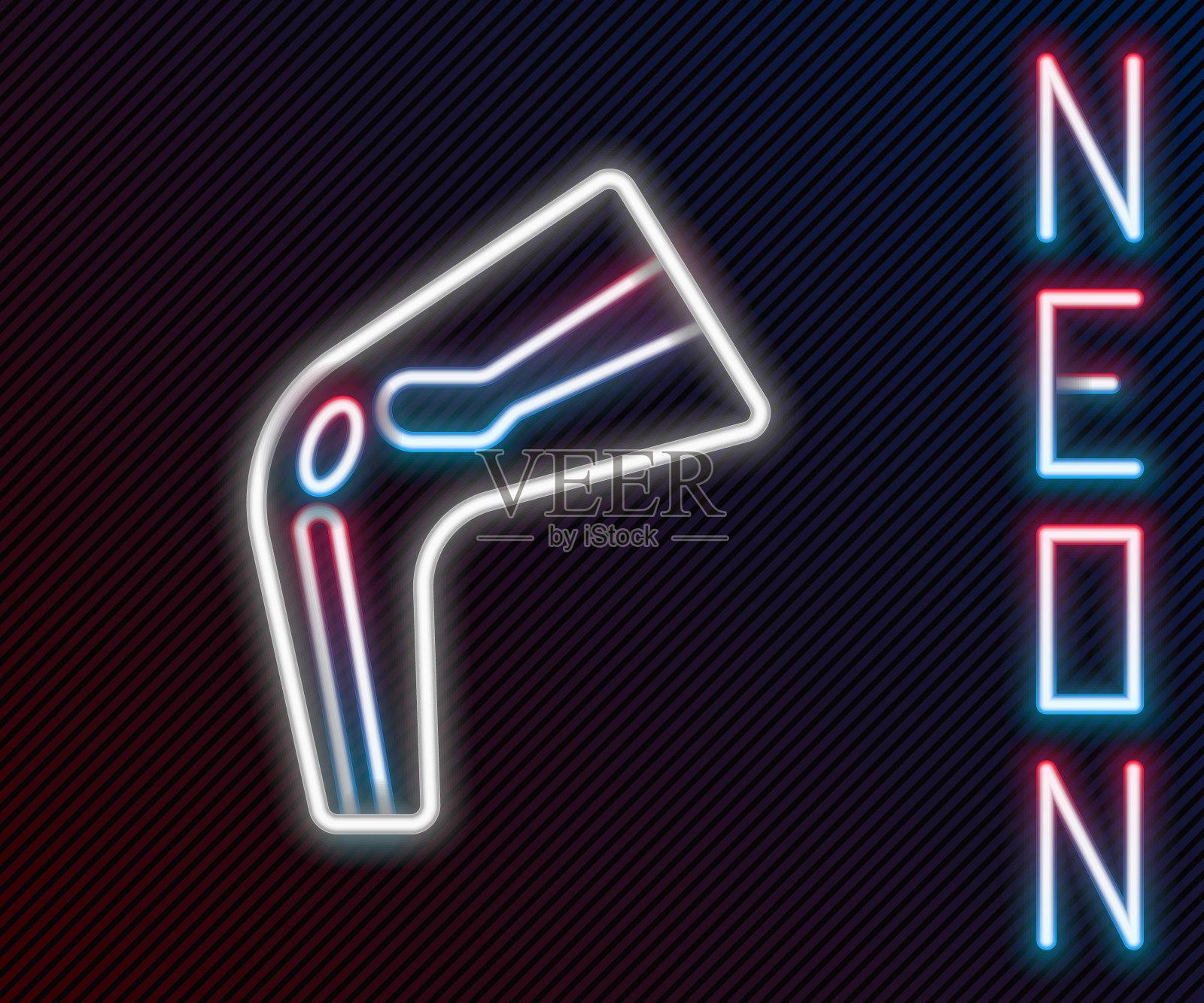 发光的霓虹灯线骨痛图标孤立的黑色背景。骨科医疗。关节和骨骼疾病，关节炎。色彩缤纷的轮廓概念。向量插画图片素材