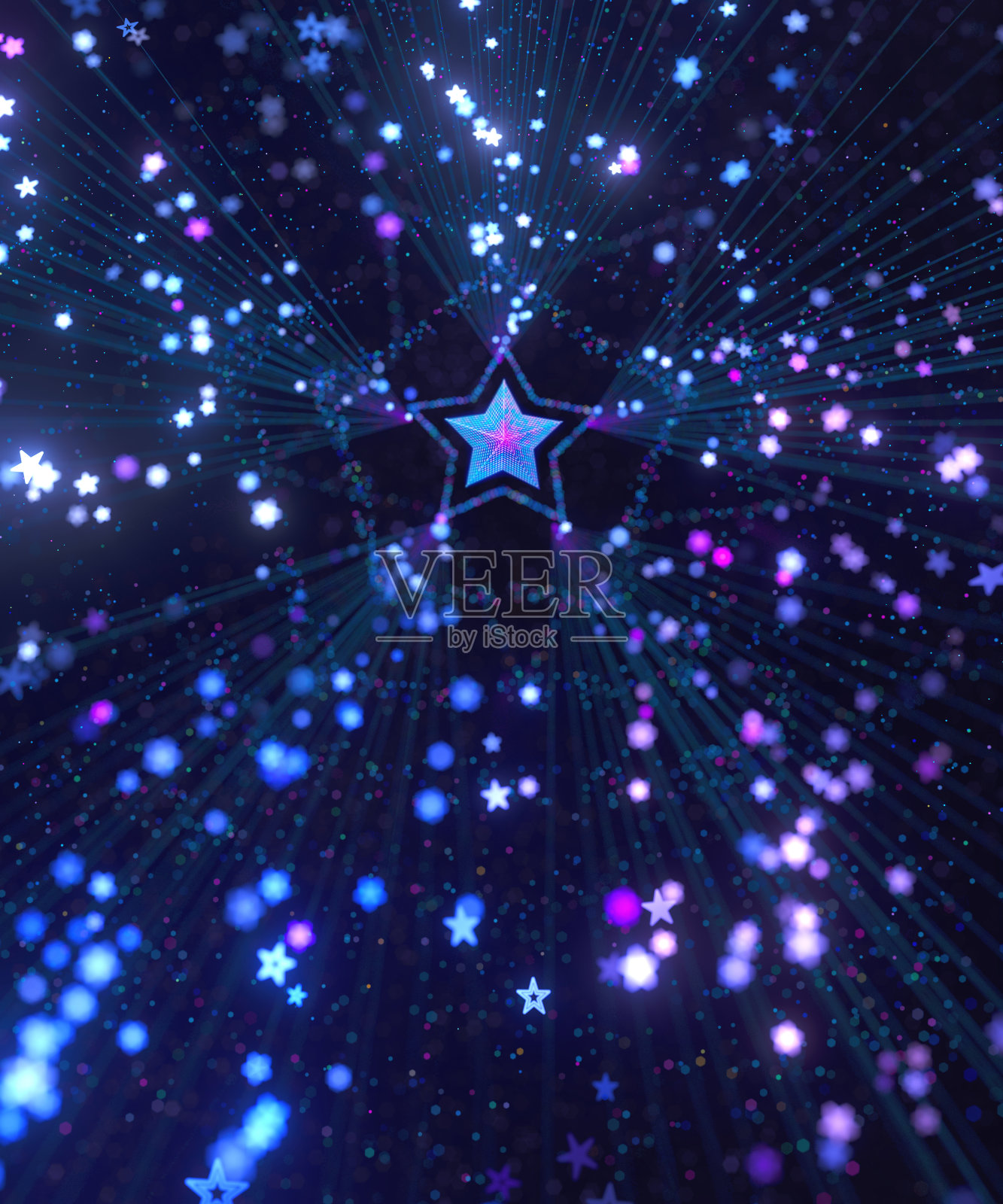 美丽的3D背景，充满活力的发光恒星从黑色空间的粒子和点发射光线，计算机图形数字生成图像照片摄影图片