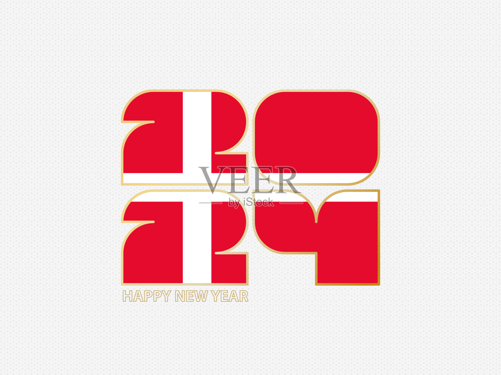 摘要数字2024与丹麦国旗。插画图片素材