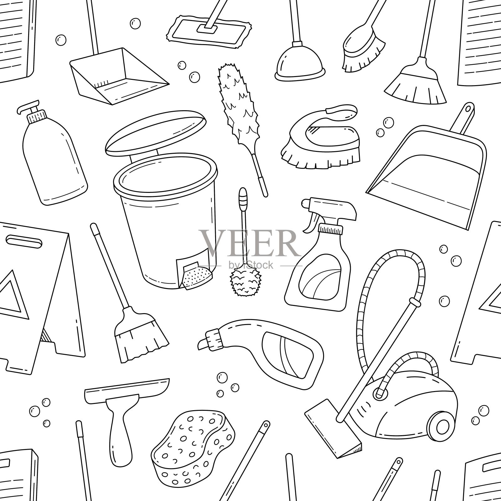 清洁设备无缝图案手绘涂鸦插画图片素材