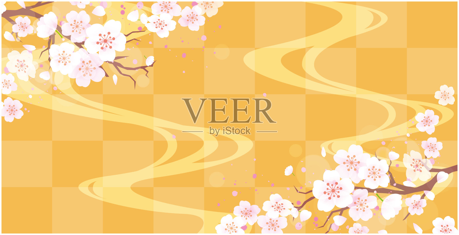 东方春天樱花花瓣边框套装插画图片素材