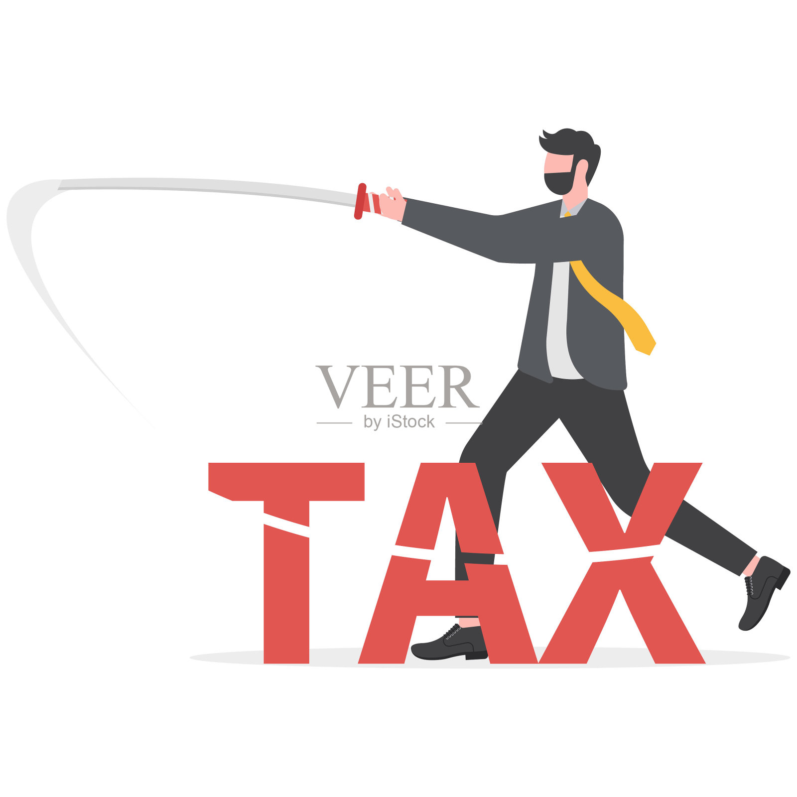 商人用一把剑砍掉了“税”这个词。债务结算的经营理念插画图片素材