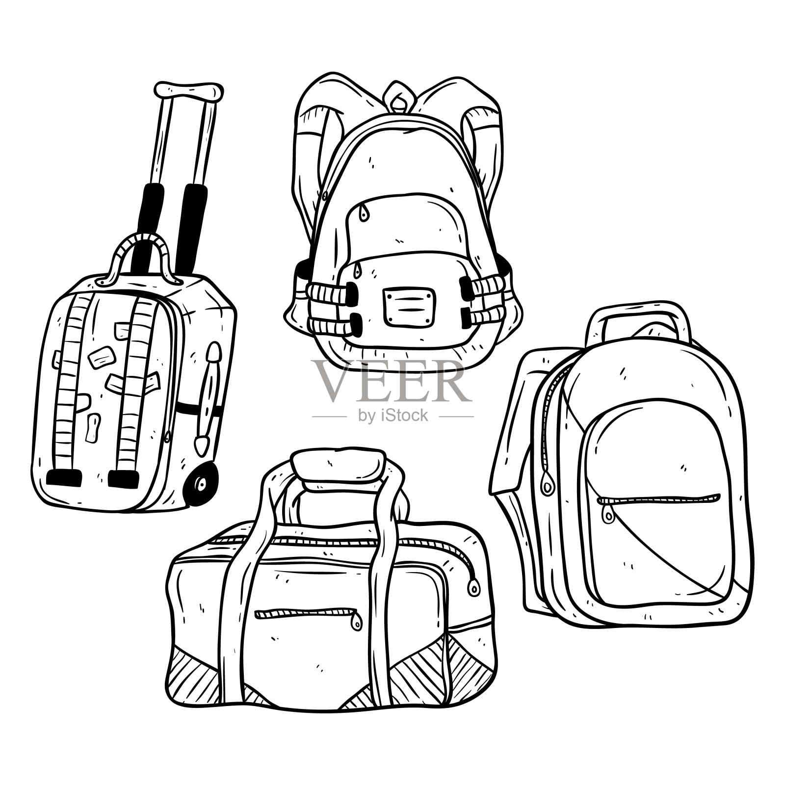 一套旅行袋手绘矢量插图插画图片素材