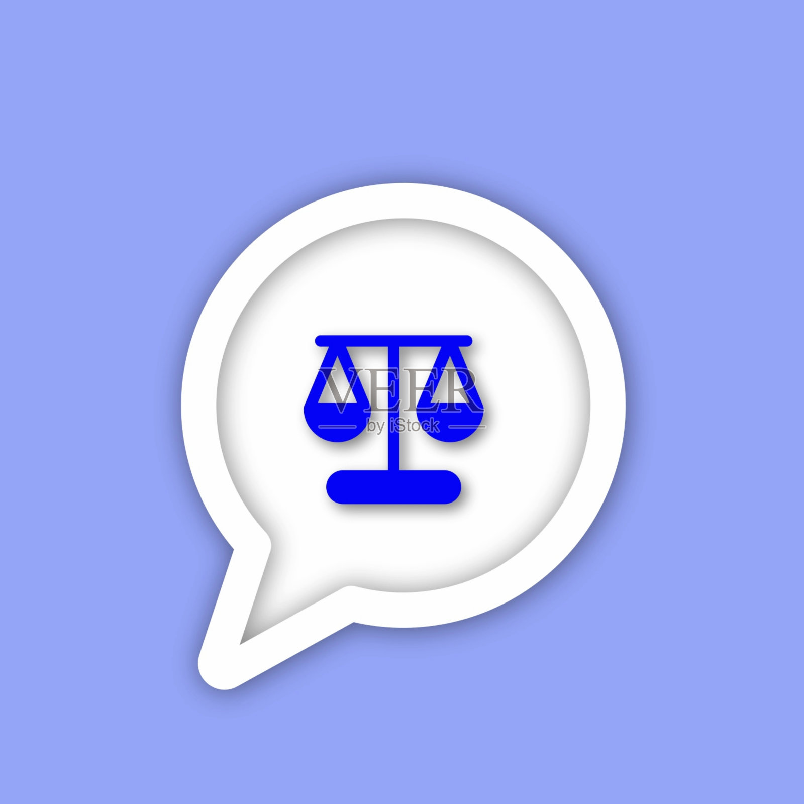 言语泡沫与尺度的正义图标在蓝色背景。插画图片素材