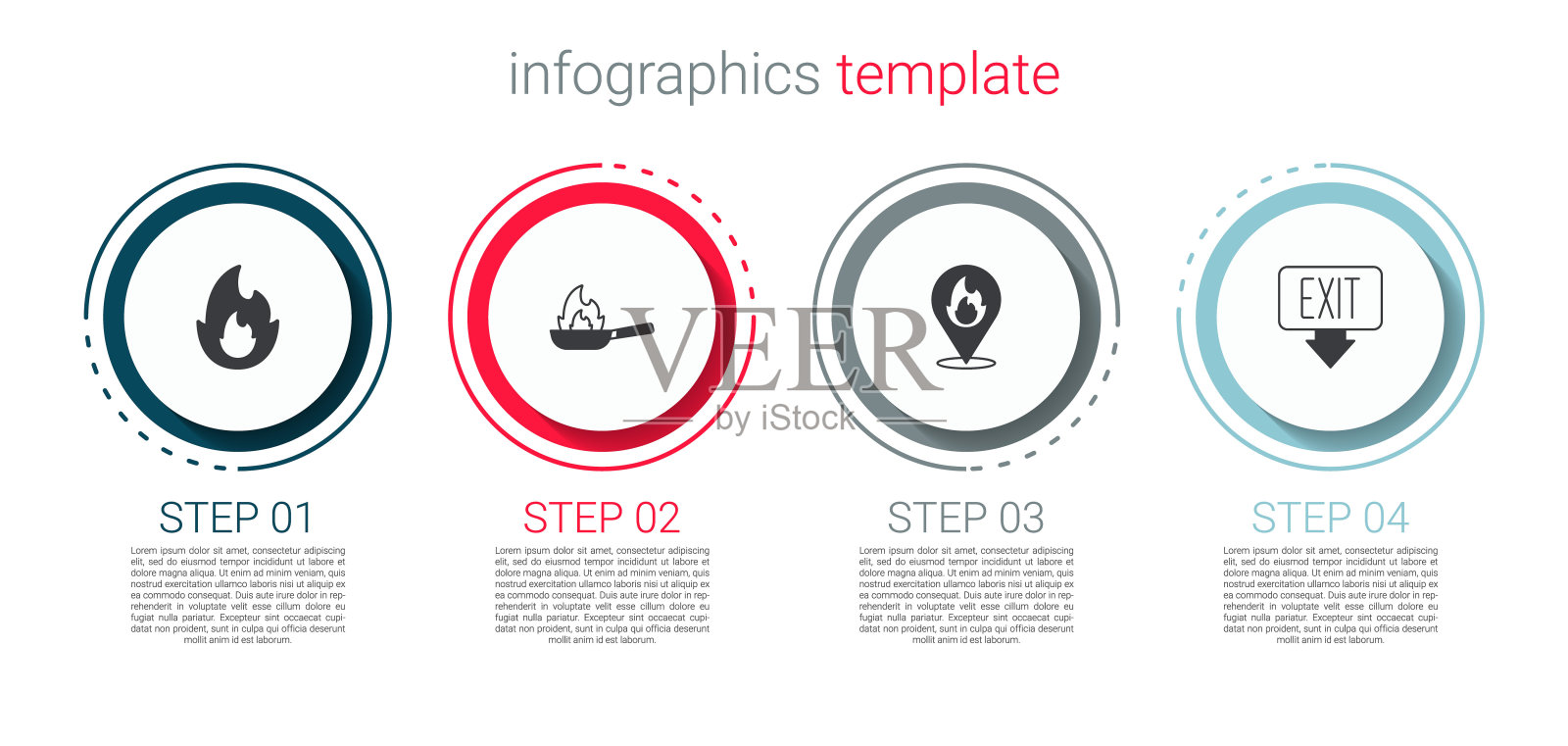 设置火焰，带火的锅，位置和出口。业务信息图表模板。向量插画图片素材