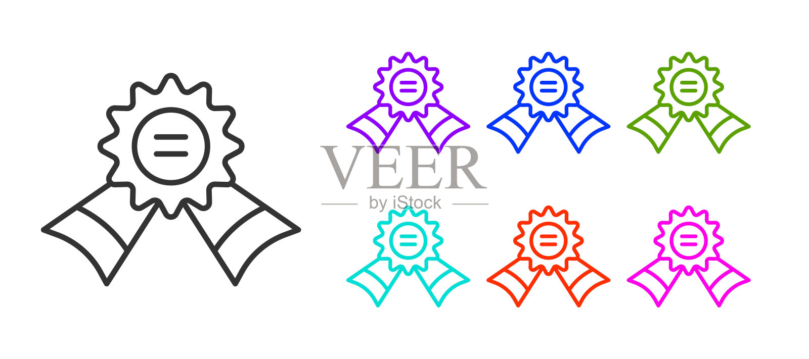 黑线勋章图标孤立在白色背景。赢家的象征。设置图标彩色。向量插画图片素材