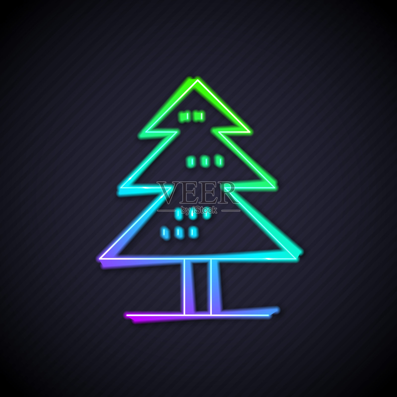 发光的霓虹线树图标孤立的黑色背景。森林的象征。向量插画图片素材