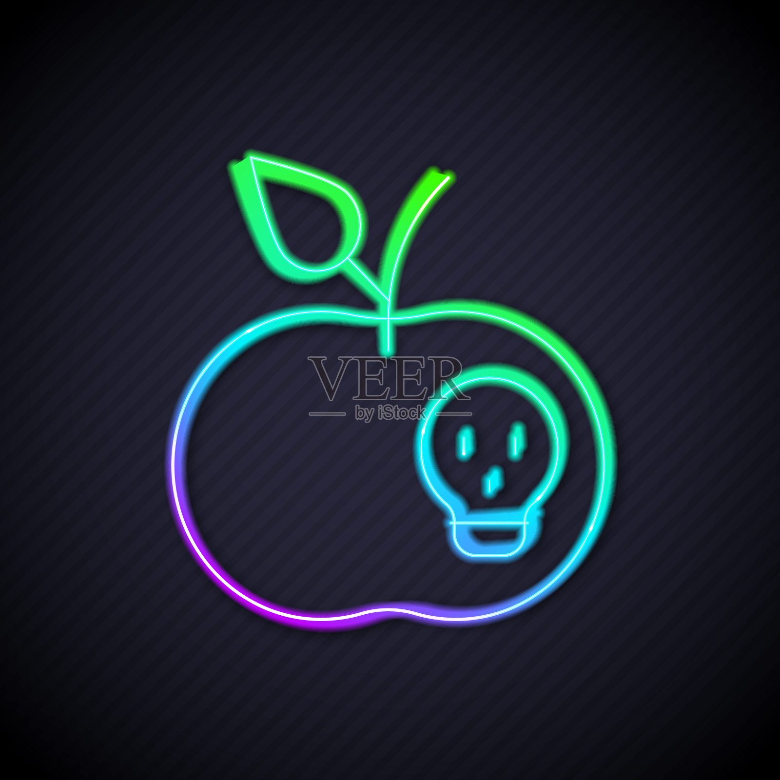 发光的霓虹灯线毒苹果图标孤立的黑色背景。毒巫婆苹果。向量插画图片素材