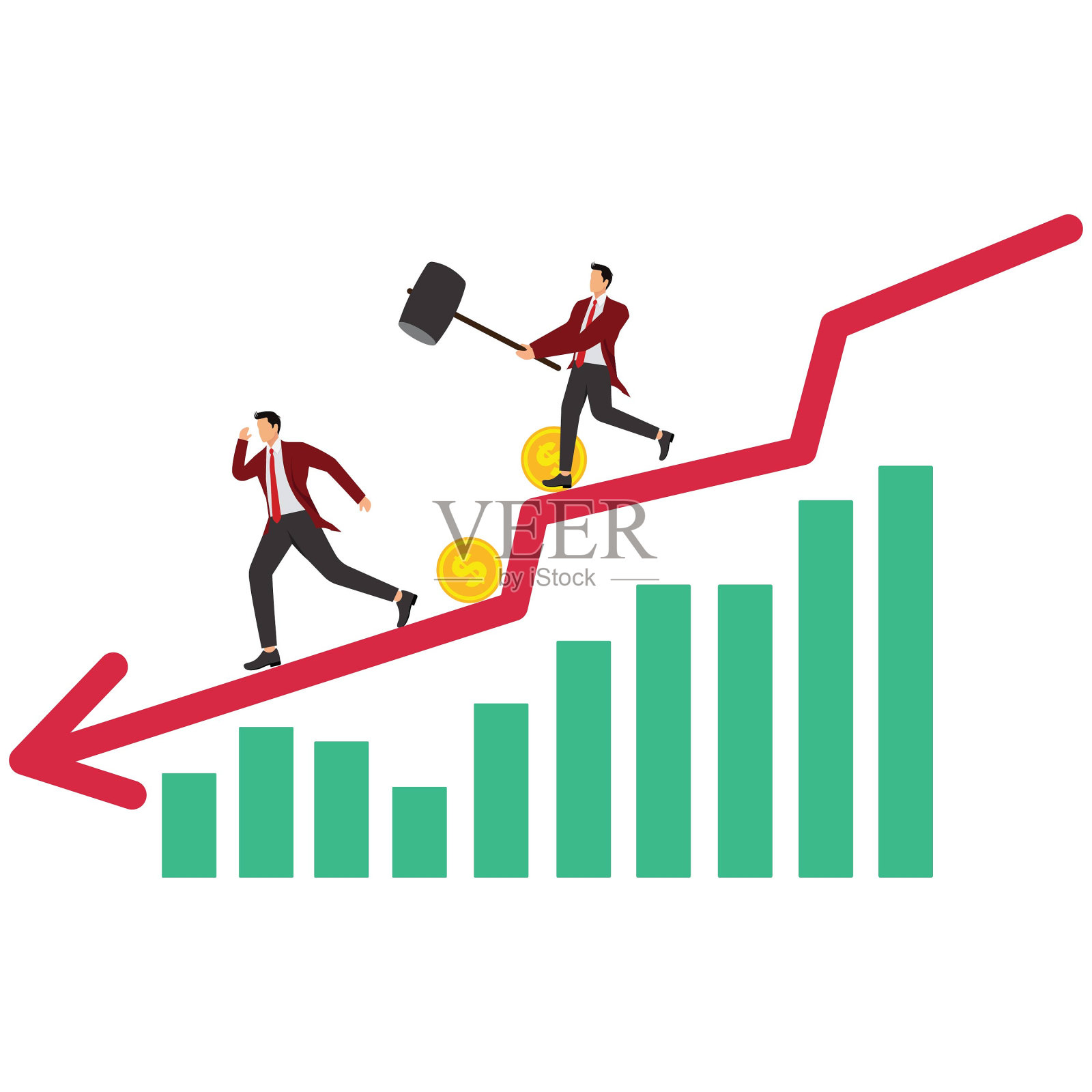逃跑，货币，损失，生意，丢失，追逐，失败，商人插画图片素材