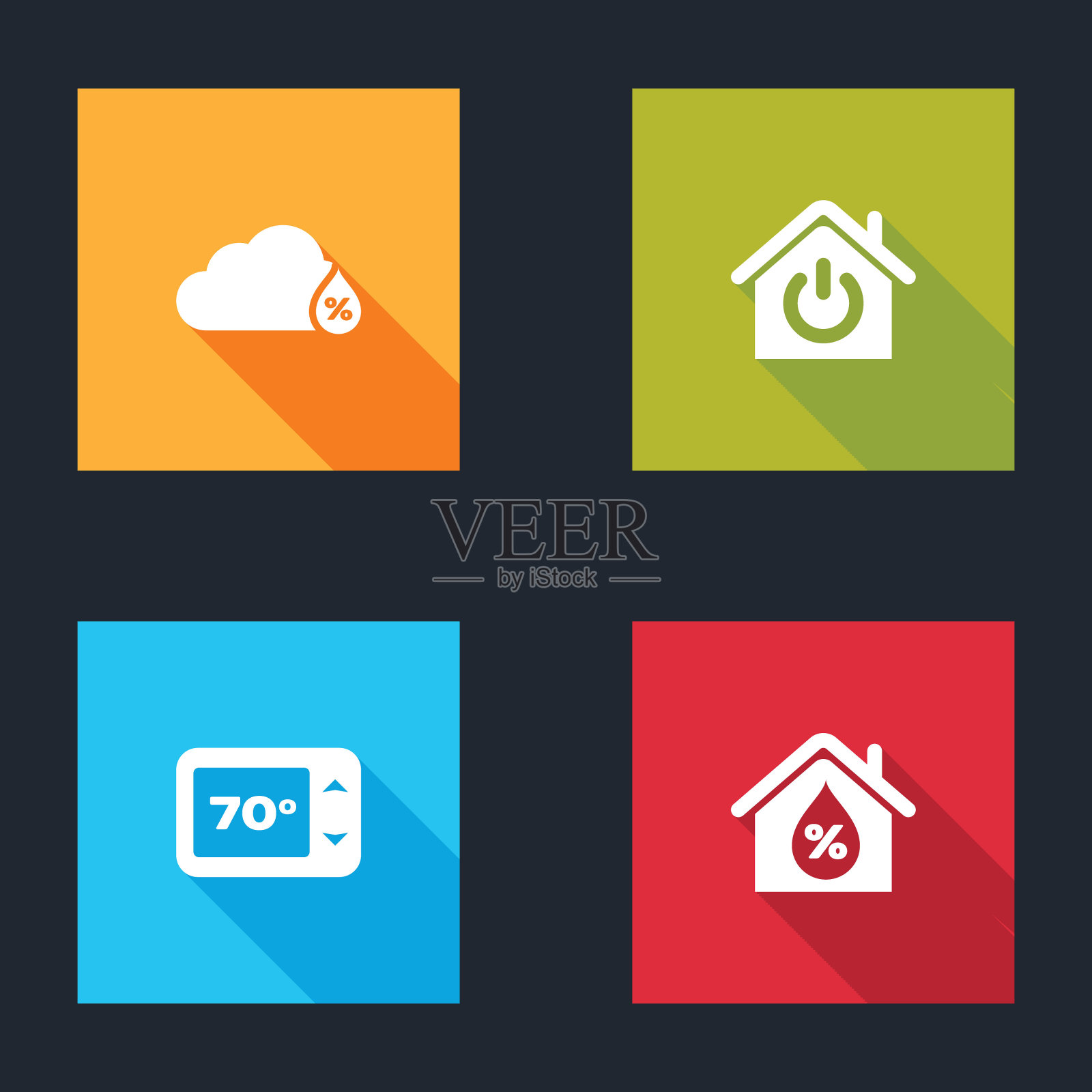 设置湿度，智能家居，恒温器和房屋湿度图标。向量插画图片素材