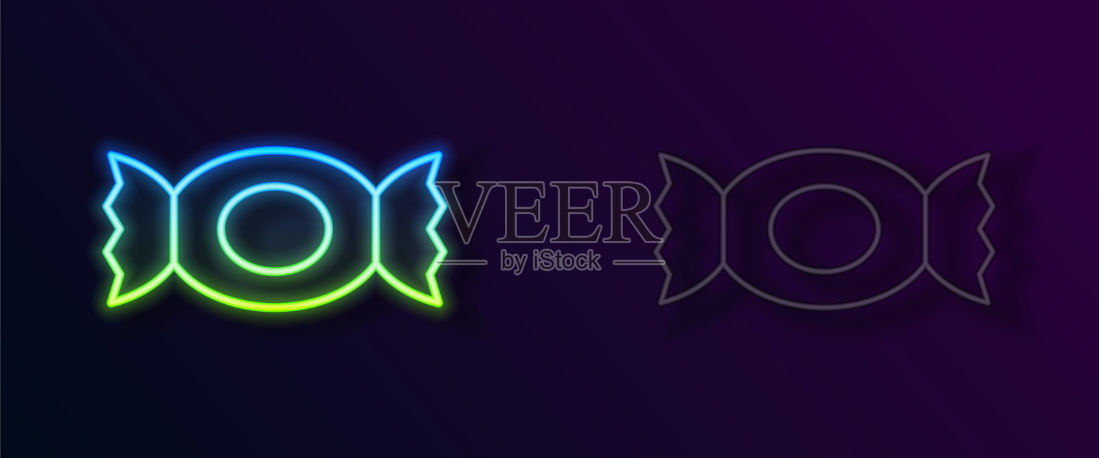 发光的霓虹灯线糖果图标孤立的黑色背景。万圣节派对快乐。向量插画图片素材