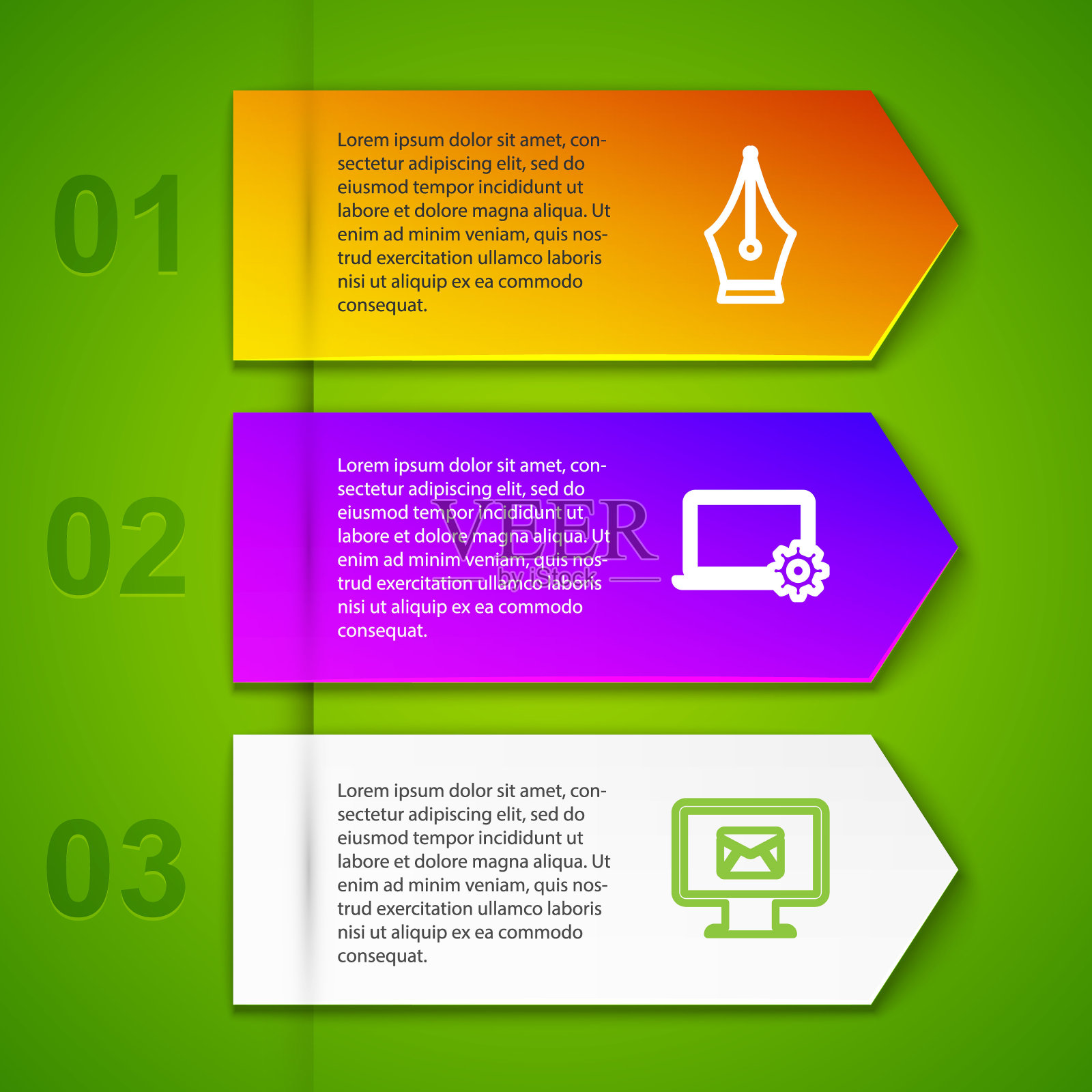 设置线钢笔笔尖，笔记本电脑和齿轮，监视器信封和智能手表设置。业务信息图表模板。向量插画图片素材