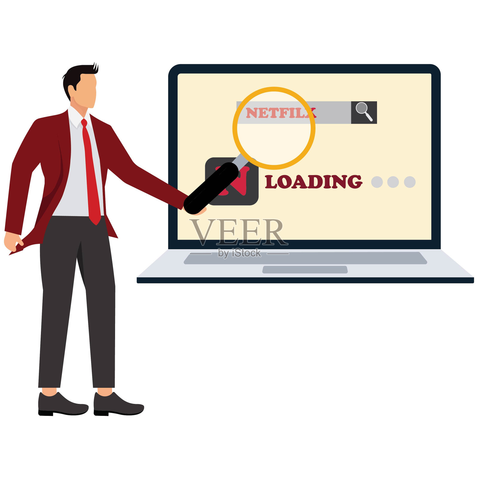 采购产品搜索，云计算，选择，决定，放大镜，商人插画图片素材