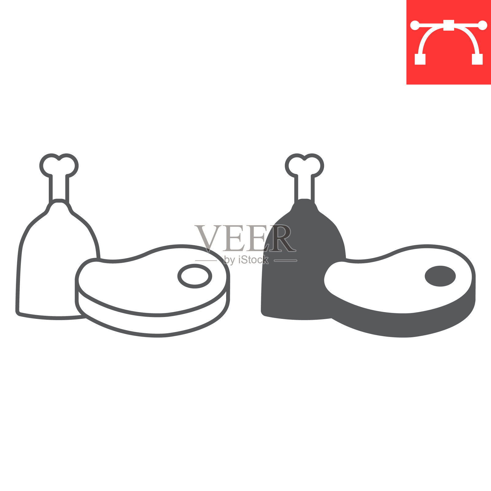 肉线和字形图标插画图片素材