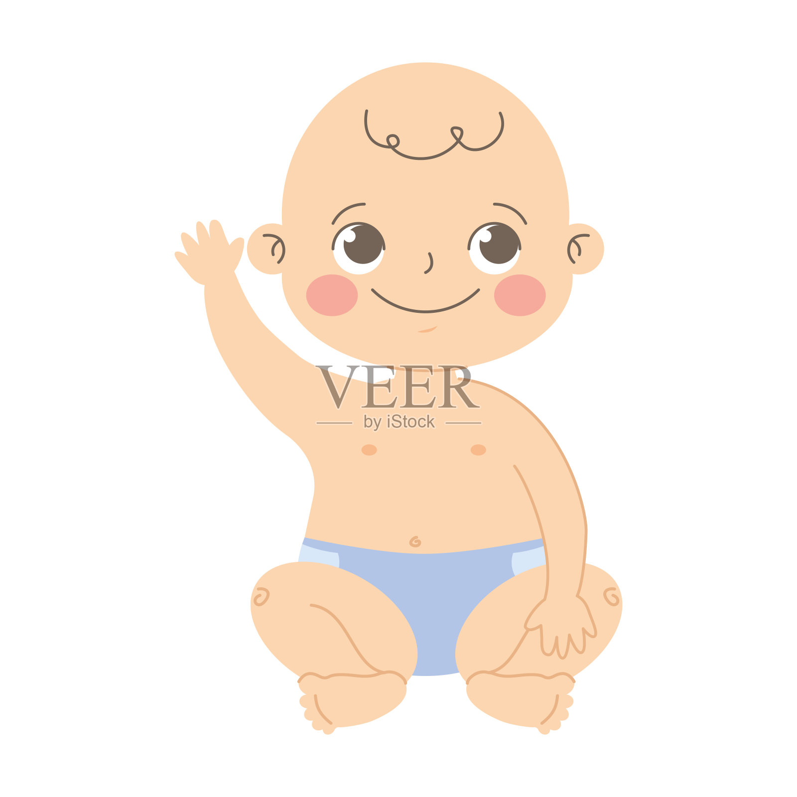 可爱的婴儿坐在蓝色尿布插画图片素材