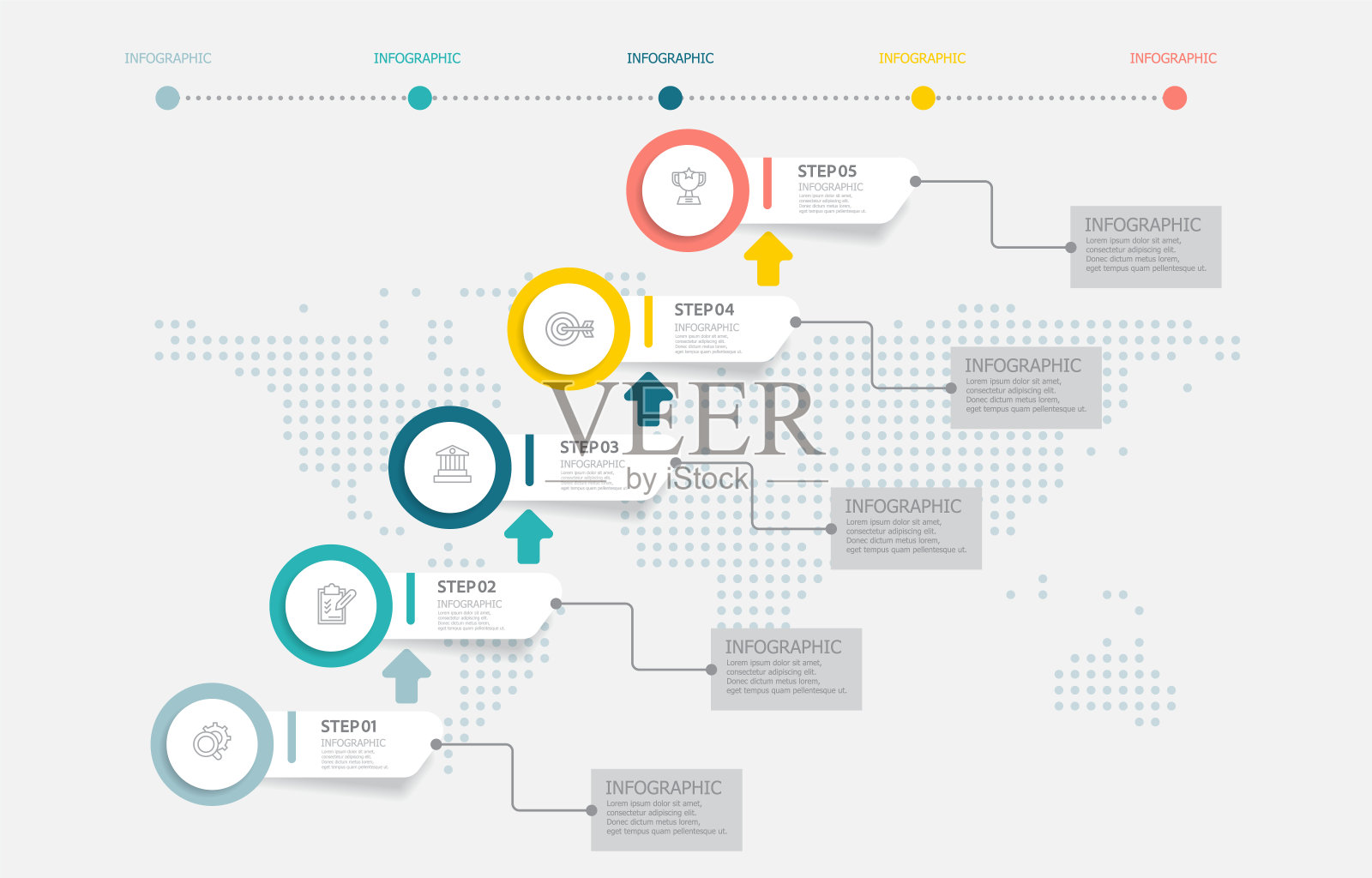 摘要时间轴信息图元素业务数据可视化步骤报告布局模板背景与业务线图标5个步骤插画图片素材