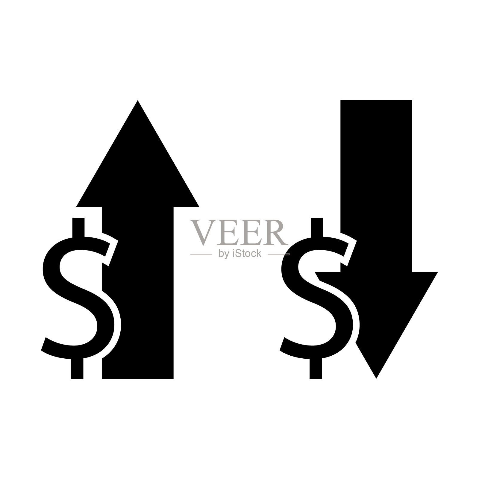 美元箭头图标。货币升值和贬值。矢量插图。每股收益10。插画图片素材