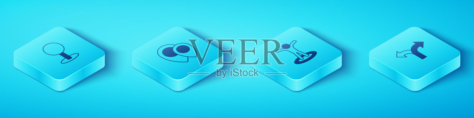 设置等距推针，位置，道路交通标志和人的图标。向量插画图片素材