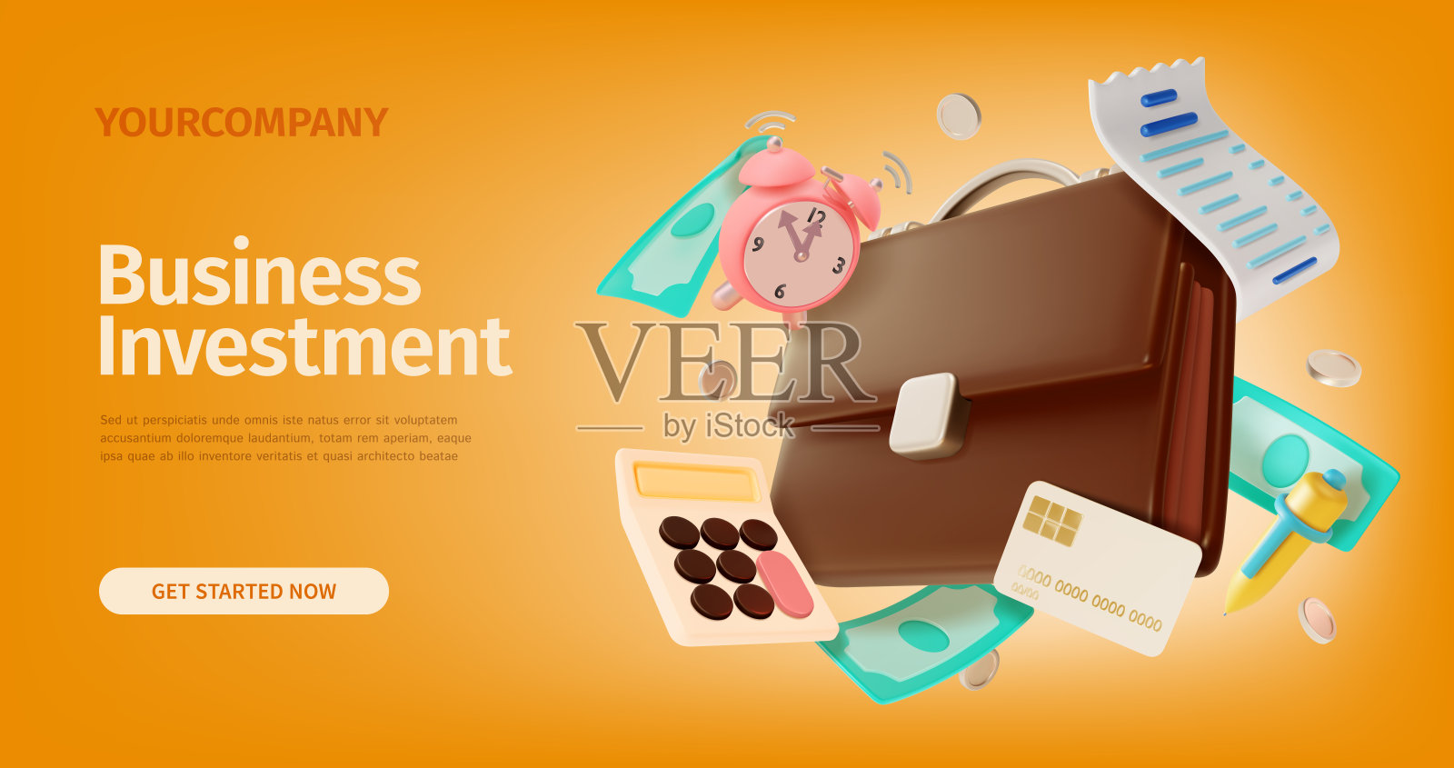 3d商业投资海报海报横幅卡片模板卡通风格。向量插画图片素材