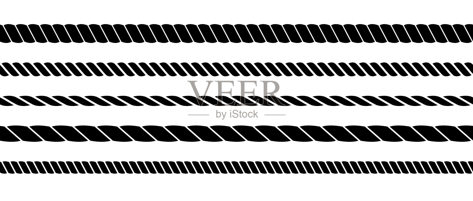 重复绳组。无缝麻绳线收集。黑色链，辫子，辫子条纹束。水平装饰的辫子图案。矢量海洋绳设计元素的横幅，海报，框架插画图片素材