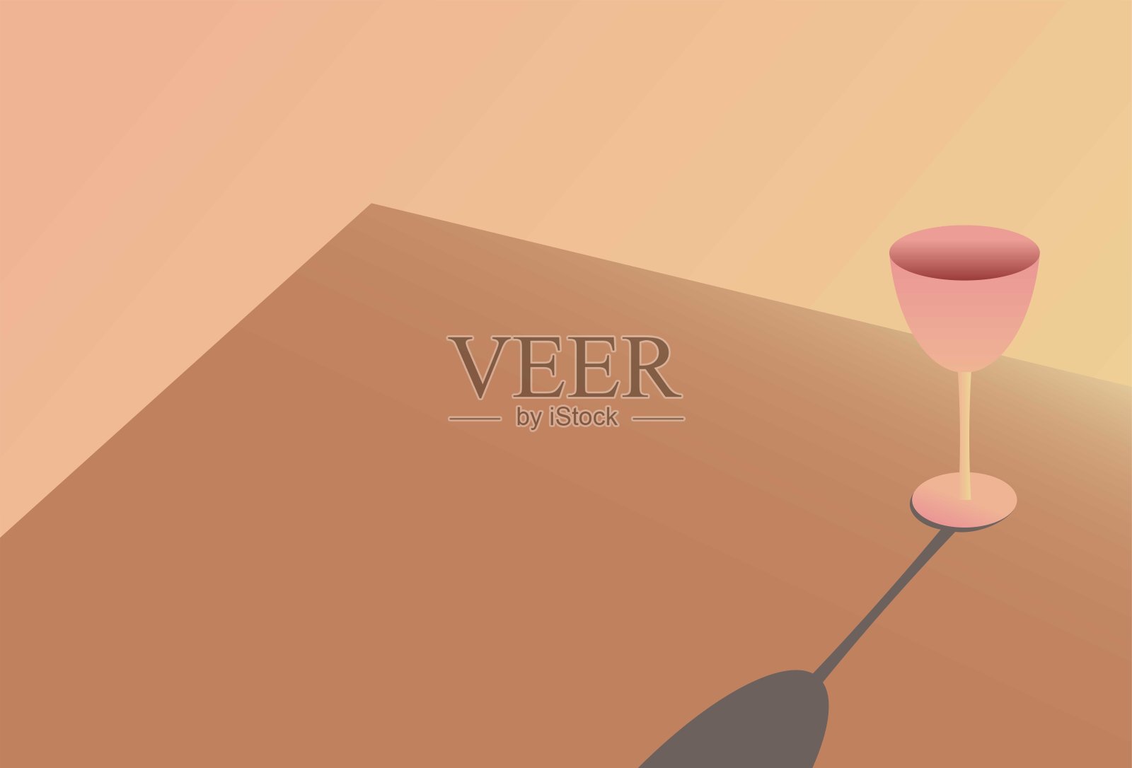 极简矢量背景，暴露在傍晚阳光下的桌子上的玻璃插画图片素材