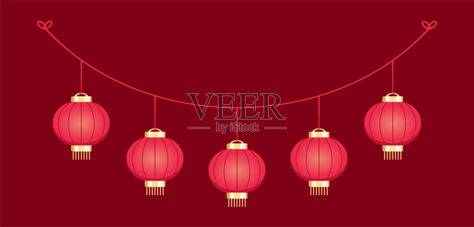 中国灯笼挂花环，农历新年和中秋节装饰图形插画图片素材