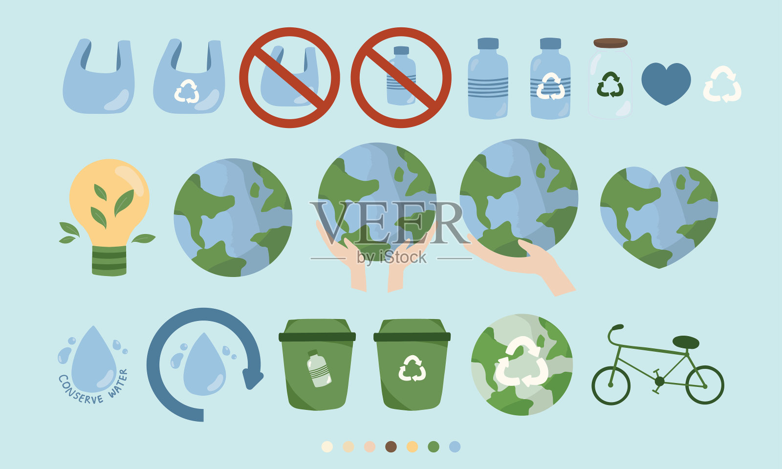 手绘矢量插图地球日概念最小涂鸦绘图元素集。拯救地球，生态友好。用于网页，横幅，活动，社交媒体帖子。插画图片素材