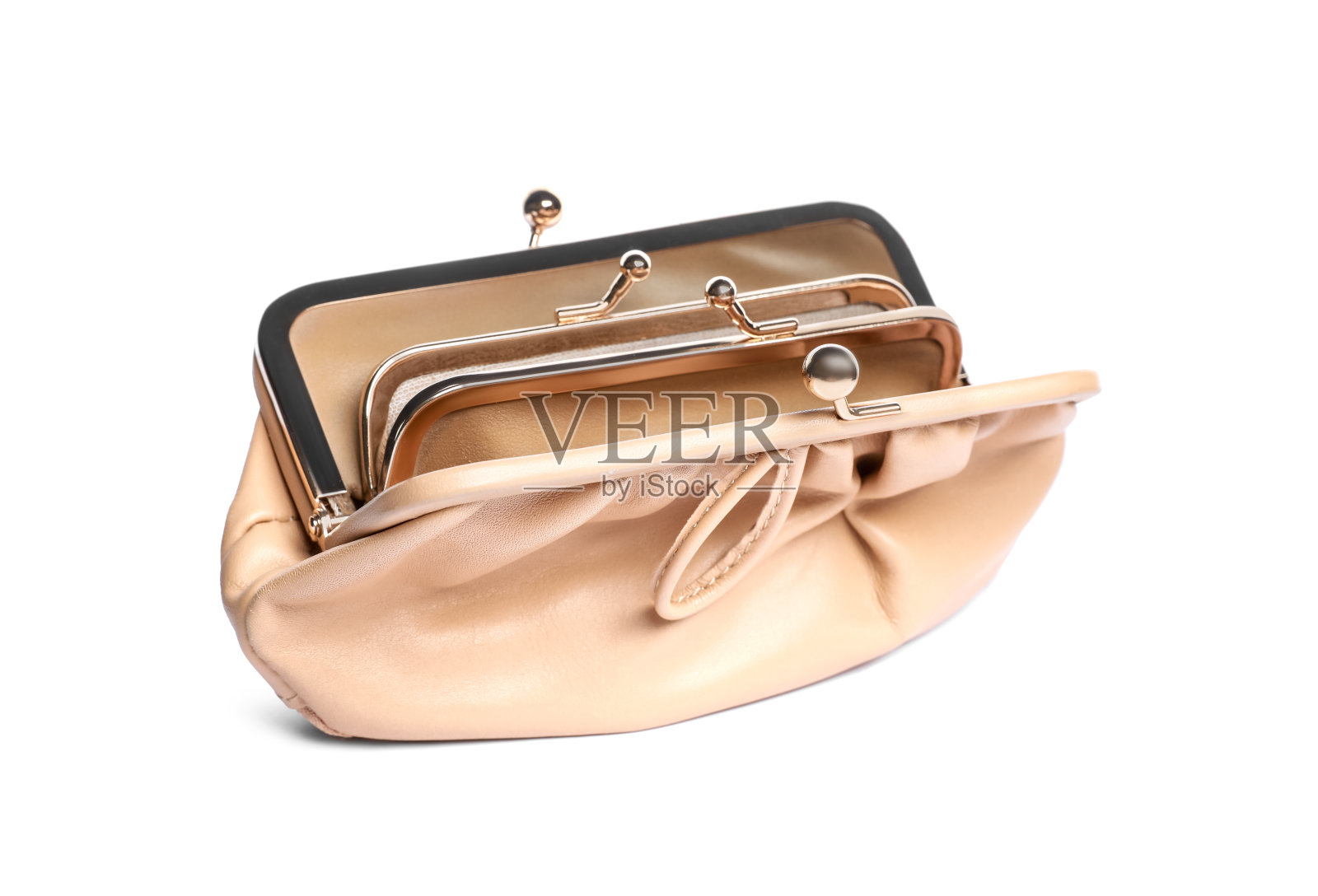 时尚的米色皮革钱包孤立在白色照片摄影图片