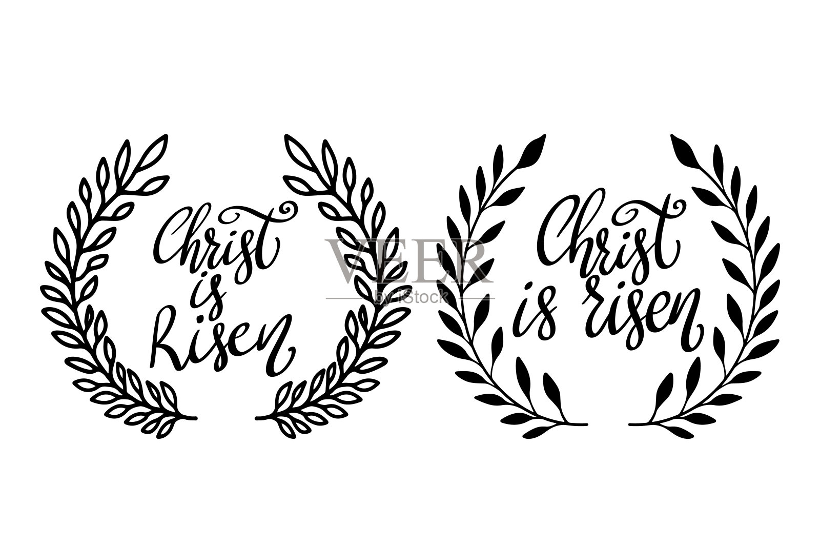 基督复活了。字母短语与花环隔离在白色背景插画图片素材
